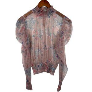 Victorian Coquette Mesh Top Large Puff Sleeve Romantic Whimsical Dainty Sheer